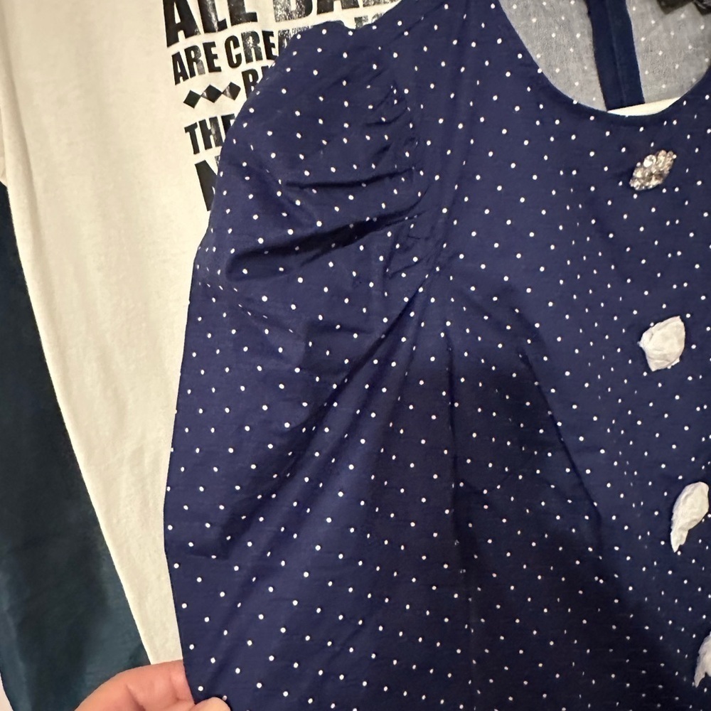 DANIELLE BERNSTEIN Navy Polka Dot Long Sleeve Dress - Picture 3 of 5